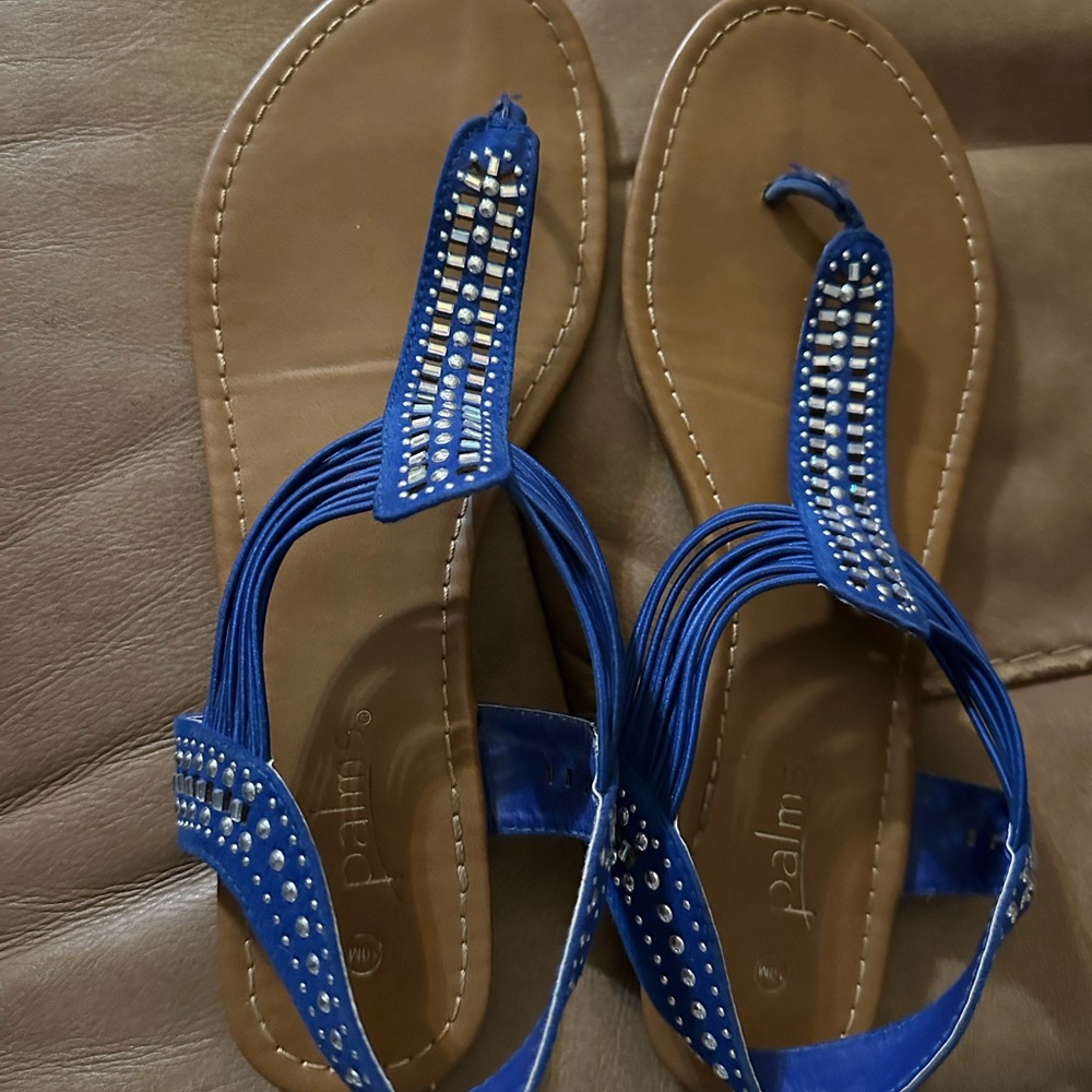 Blue Sandals with Rhinestone Accents